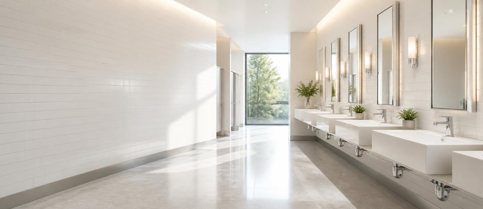 A pristine, spotless public restroom